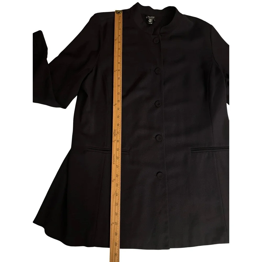 Eileen Fisher Mandarin  Collar Button Front Black Blazer Womens‎ Size PL